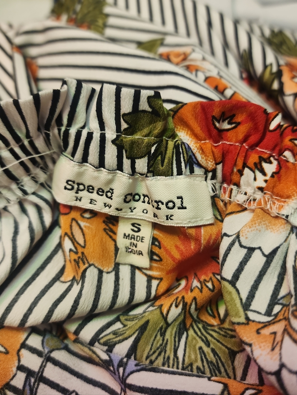 Speed Control Floral Striped Romper Hidden Skort Elastic Waist Cottagecore CuteS - Picture 10 of 10